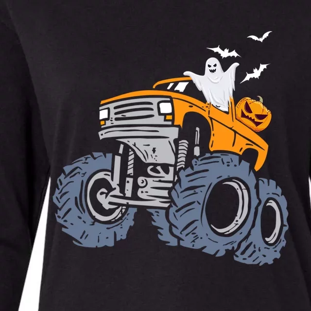 Monster Truck Ghost Pumpkin Halloween Costume Gift Womens Cotton Relaxed Long Sleeve T-Shirt