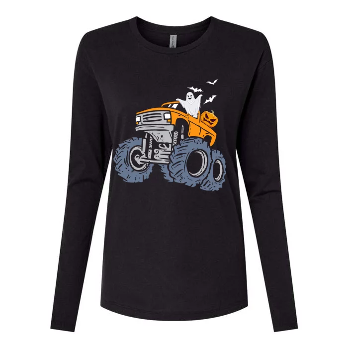 Monster Truck Ghost Pumpkin Halloween Costume Gift Womens Cotton Relaxed Long Sleeve T-Shirt