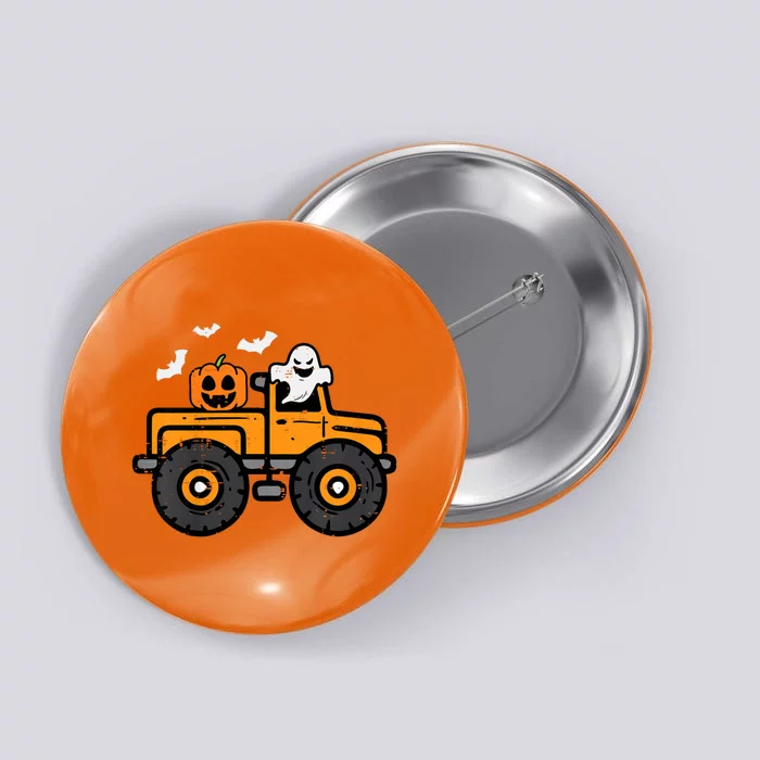 Monster Truck Ghost Pumpkin Halloween Costume Button