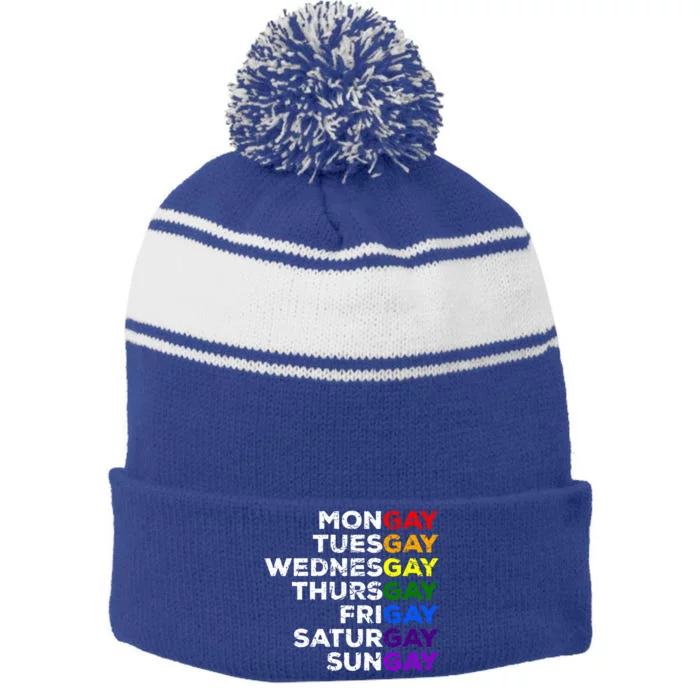 Mongay Tuesgay Gay Agenda Lgbtq Awareness Rainbow Funny Gift Stripe Pom Pom Beanie