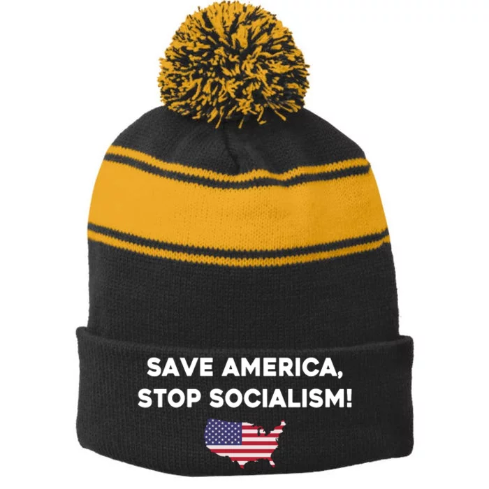 Marjorie Taylor Greene Wearing Save America Stop Socialism Stripe Pom Pom Beanie