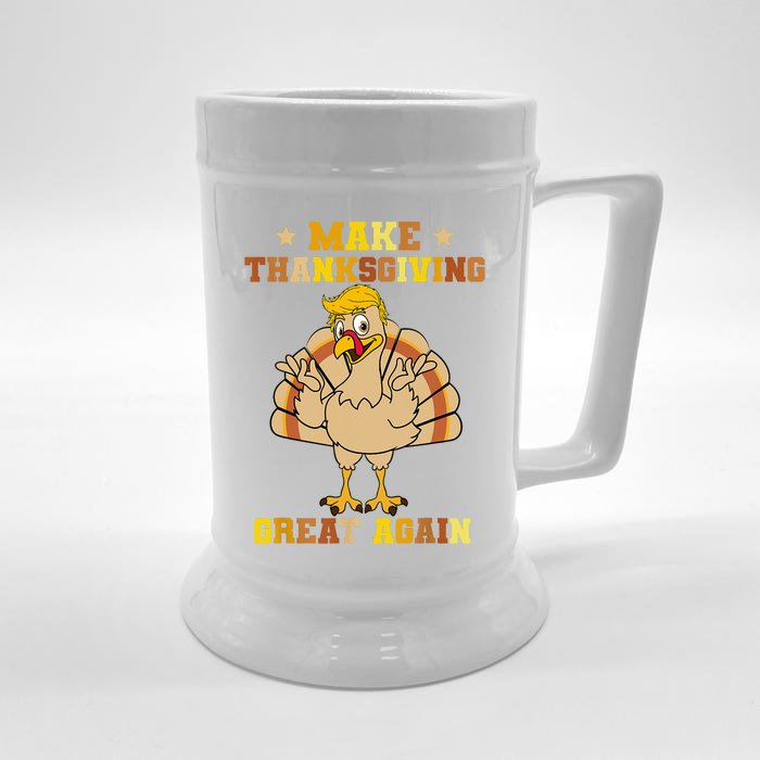 Make Thanksgivings Great Again Trump Turkey 2024 Front & Back Beer Stein