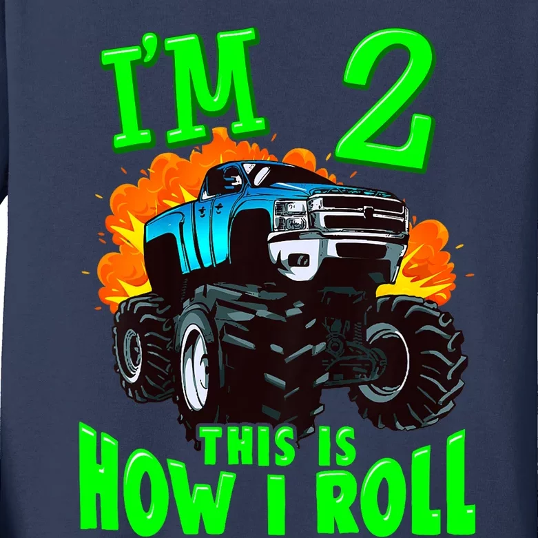 Monster Truck Girl Boy Im 2 This Is How I Roll Kids Long Sleeve Shirt