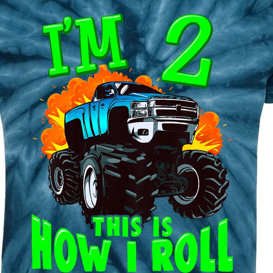 Monster Truck Girl Boy Im 2 This Is How I Roll Kids Tie-Dye T-Shirt