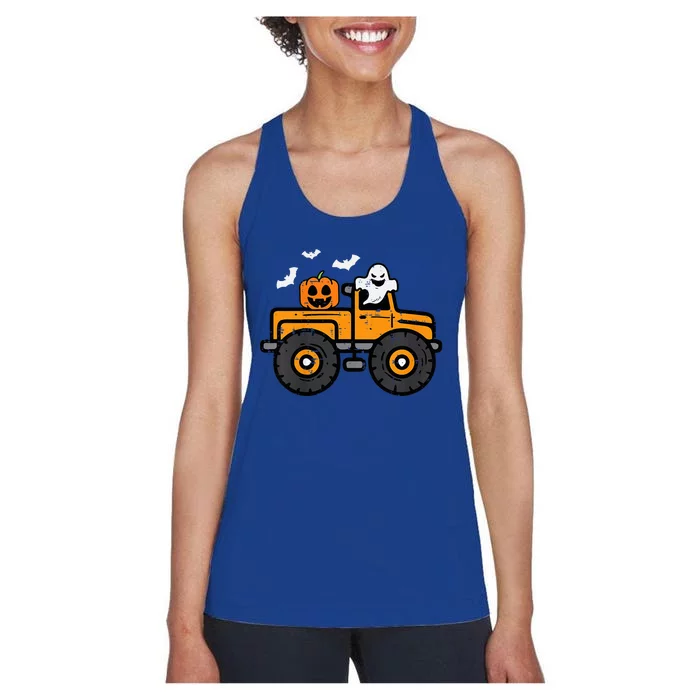 Monster Truck Ghost Pumpkin Halloween Costume Women's Racerback Tank