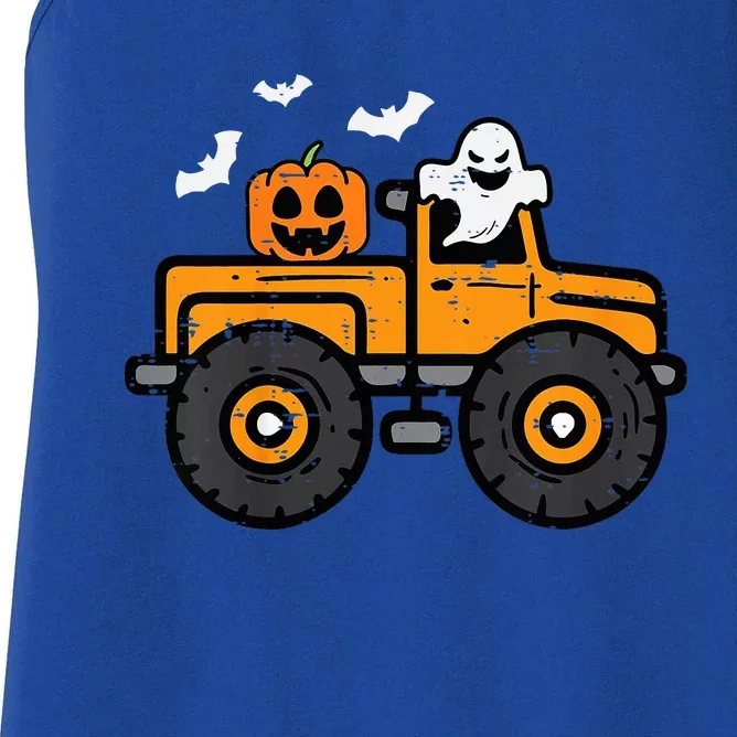 Monster Truck Ghost Pumpkin Halloween Costume Women's Racerback Tank