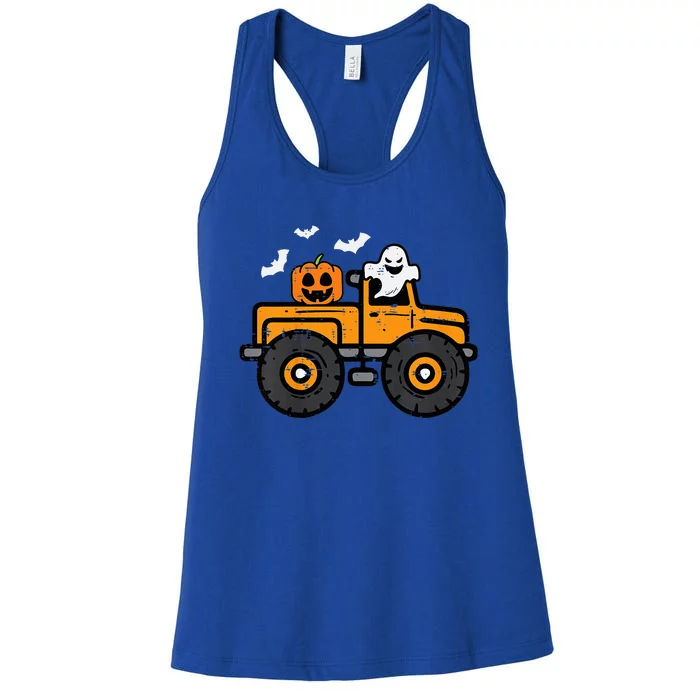 Monster Truck Ghost Pumpkin Halloween Costume Women's Racerback Tank