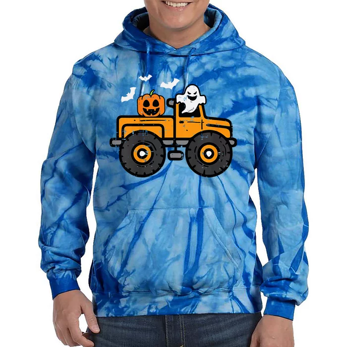 Monster Truck Ghost Pumpkin Halloween Costume Tie Dye Hoodie