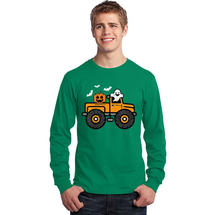 Monster Truck Ghost Pumpkin Halloween Costume Long Sleeve Shirt