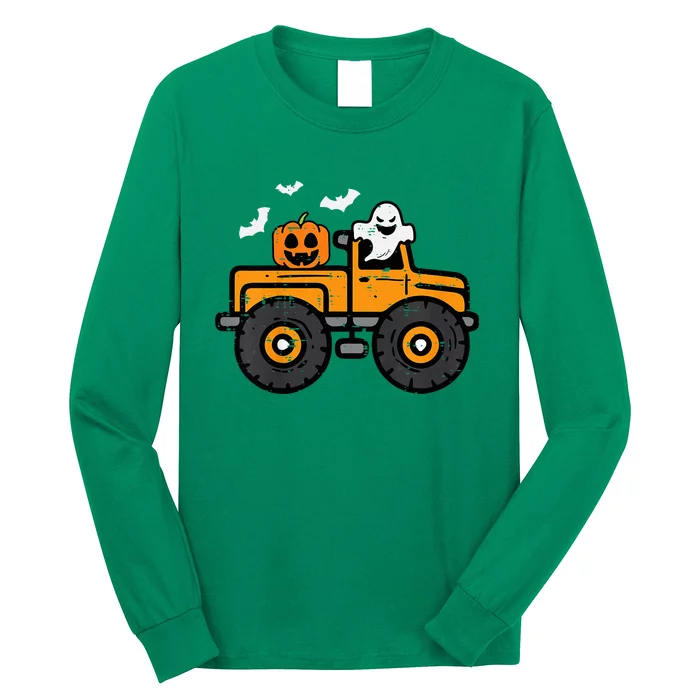 Monster Truck Ghost Pumpkin Halloween Costume Long Sleeve Shirt