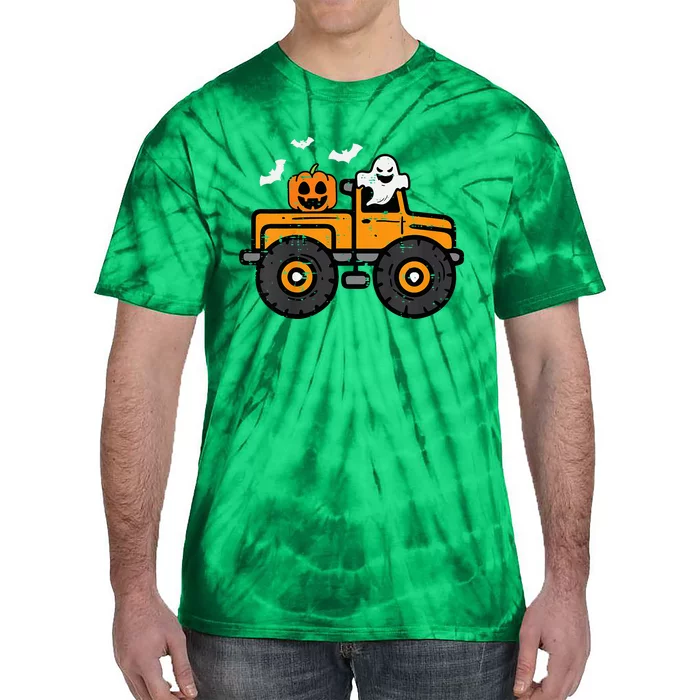 Monster Truck Ghost Pumpkin Halloween Costume Tie-Dye T-Shirt