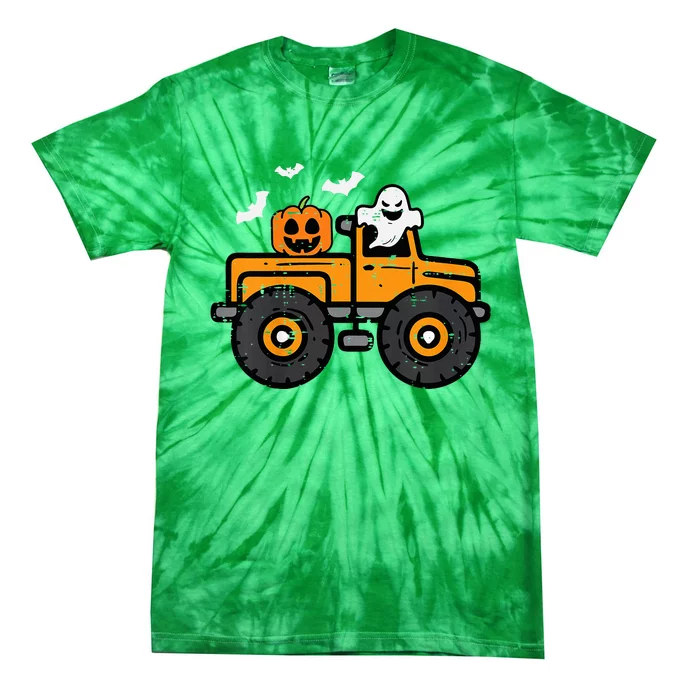 Monster Truck Ghost Pumpkin Halloween Costume Tie-Dye T-Shirt