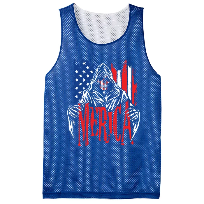 Merica The Grim Reaper Skull American Flag 4th Of July Gift Mesh Reversible Basketball Jersey Tank