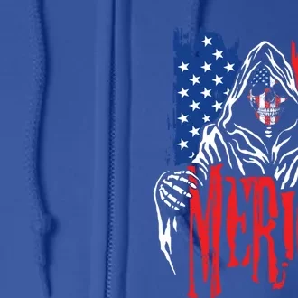 Merica The Grim Reaper Skull American Flag 4th Of July Gift Full Zip Hoodie