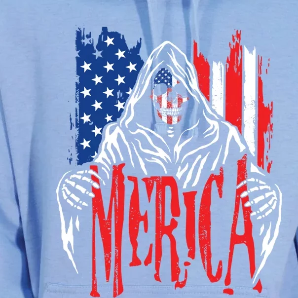 Merica The Grim Reaper Skull American Flag 4th Of July Gift Unisex Surf Hoodie