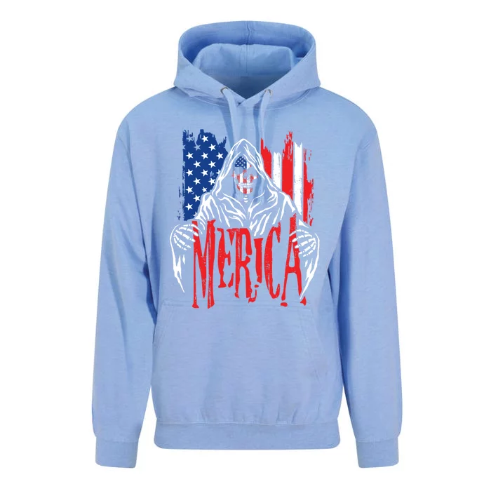 Merica The Grim Reaper Skull American Flag 4th Of July Gift Unisex Surf Hoodie