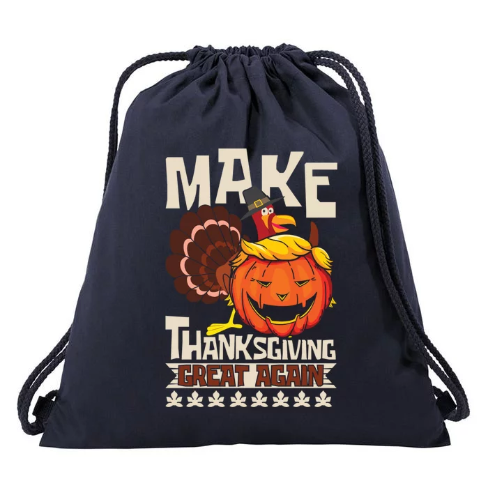 Make Thanksgiving Great Again Funny Turkey Trumpkin Usa Flag Gift Drawstring Bag