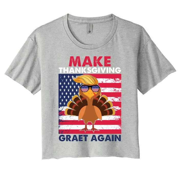 Make Thanksgiving Great Again Trump Vintage Flag Turkey 2024 Gift Women's Crop Top Tee