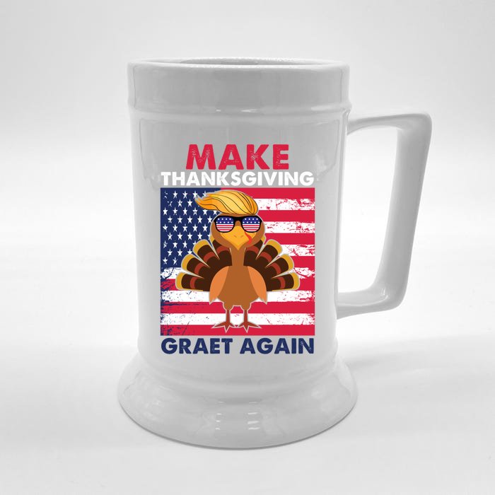 Make Thanksgiving Great Again Trump Vintage Flag Turkey 2024 Gift Front & Back Beer Stein