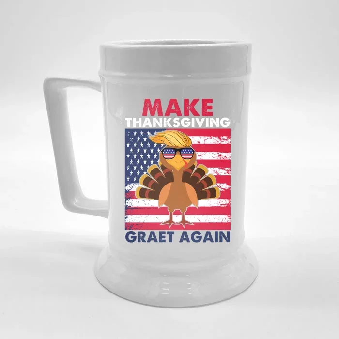 Make Thanksgiving Great Again Trump Vintage Flag Turkey 2024 Gift Front & Back Beer Stein