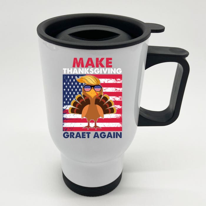 Make Thanksgiving Great Again Trump Vintage Flag Turkey 2024 Gift Front & Back Stainless Steel Travel Mug