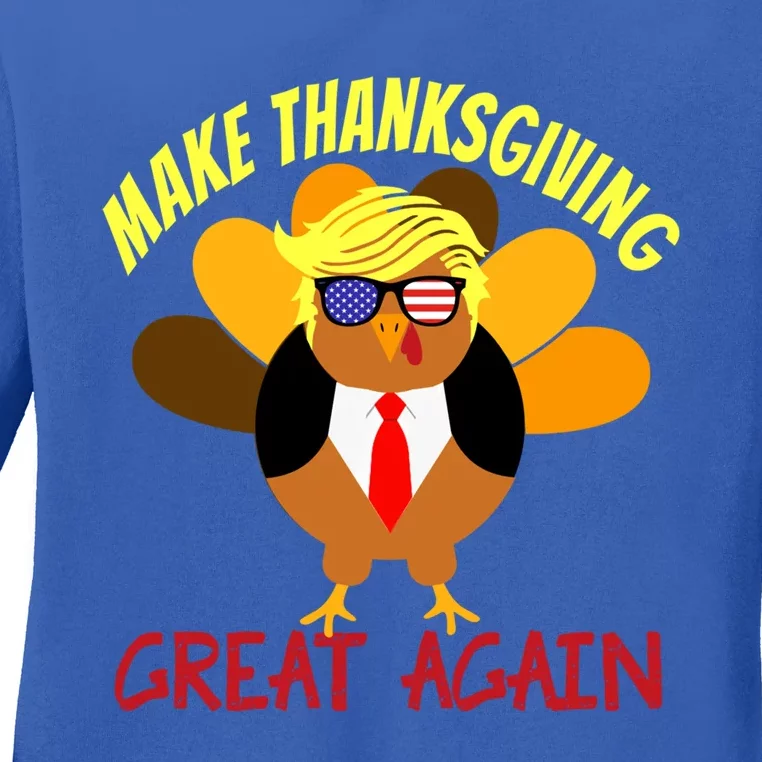 Make Thanksgiving Great Again Turkey Funny 2024 Usa Flag Gift Ladies Long Sleeve Shirt