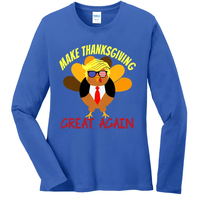 Make Thanksgiving Great Again Turkey Funny 2024 Usa Flag Gift Ladies Long Sleeve Shirt