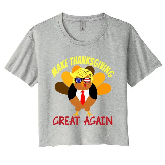 Make Thanksgiving Great Again Turkey Funny 2024 Usa Flag Gift Women's Crop Top Tee