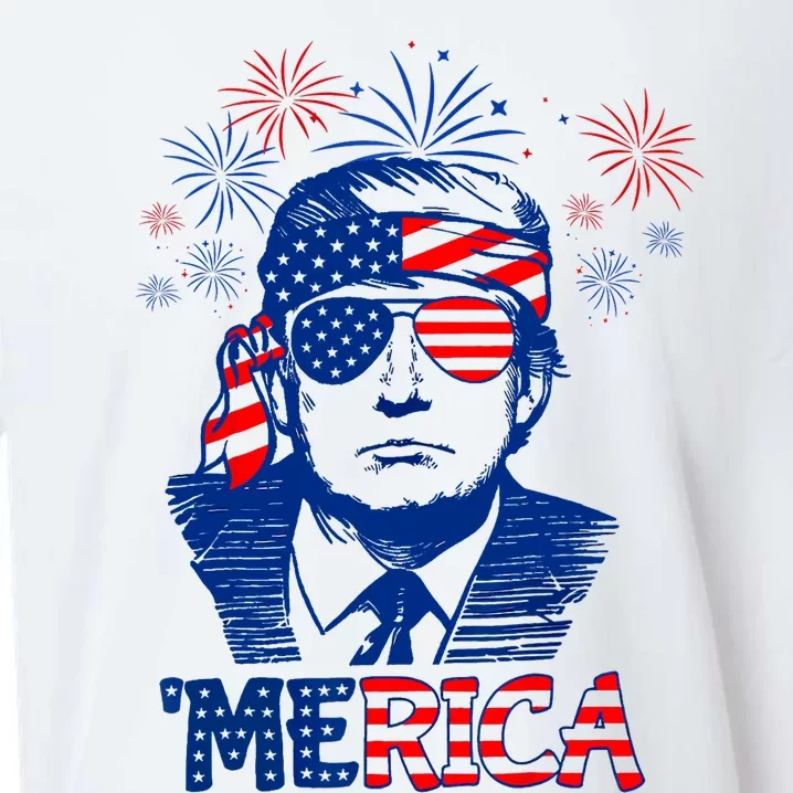 Merica Trump Happy 4th Of July Trump American Flag Sueded Cloud Jersey T-Shirt