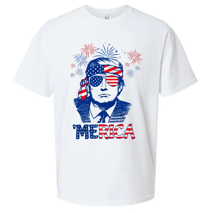 Merica Trump Happy 4th Of July Trump American Flag Sueded Cloud Jersey T-Shirt