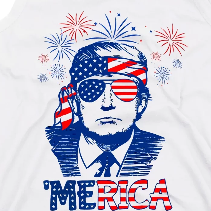 Merica Trump Happy 4th Of July Trump American Flag Tank Top