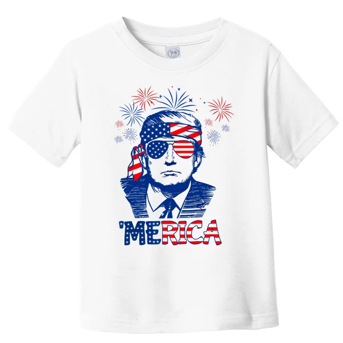 Merica Trump Happy 4th Of July Trump American Flag Toddler T-Shirt