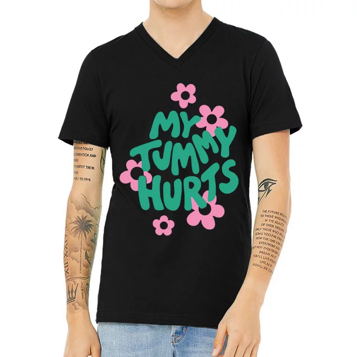 My Tummy Hurts Aesthetic Cute Flower Groovy Graphic V-Neck T-Shirt