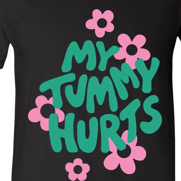 My Tummy Hurts Aesthetic Cute Flower Groovy Graphic V-Neck T-Shirt