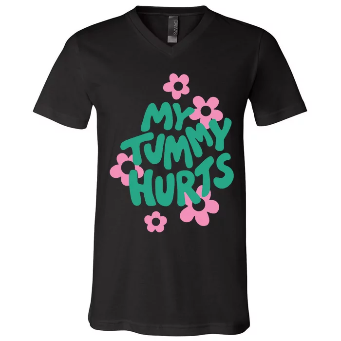 My Tummy Hurts Aesthetic Cute Flower Groovy Graphic V-Neck T-Shirt