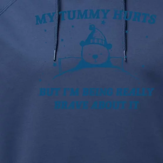 My Tummy Hurts Funny Bear Retro Cartoon Meme Performance Fleece Hoodie