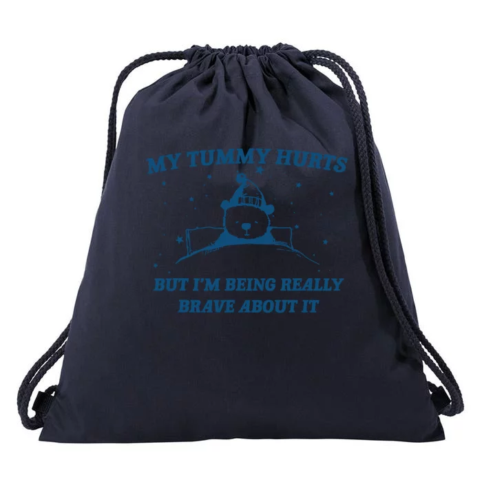 My Tummy Hurts Funny Bear Retro Cartoon Meme Drawstring Bag