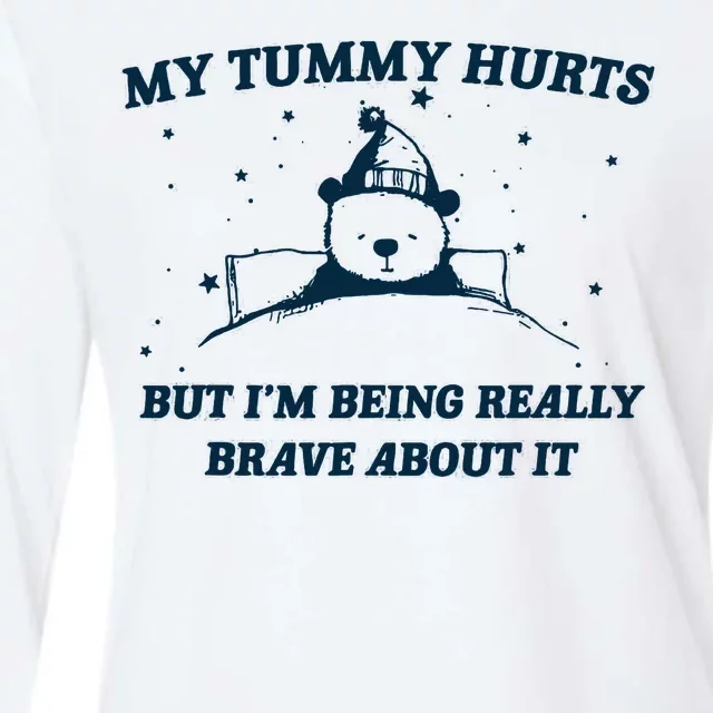 My Tummy Hurts Funny Bear Retro Cartoon Meme Womens Cotton Relaxed Long Sleeve T-Shirt