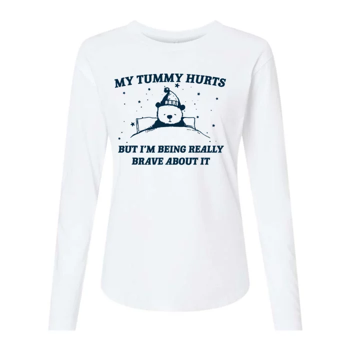 My Tummy Hurts Funny Bear Retro Cartoon Meme Womens Cotton Relaxed Long Sleeve T-Shirt