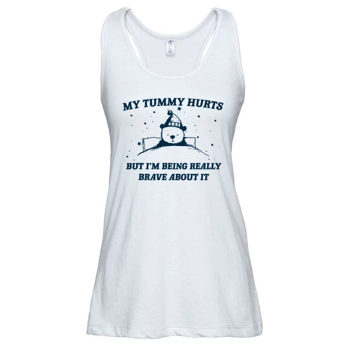 My Tummy Hurts Funny Bear Retro Cartoon Meme Ladies Essential Flowy Tank