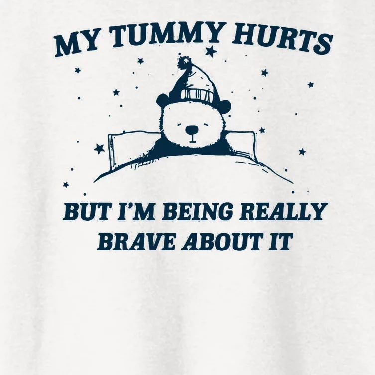 My Tummy Hurts Funny Bear Retro Cartoon Meme Women's Crop Top Tee