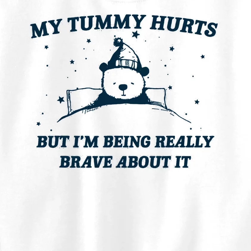 My Tummy Hurts Funny Bear Retro Cartoon Meme Kids Sweatshirt