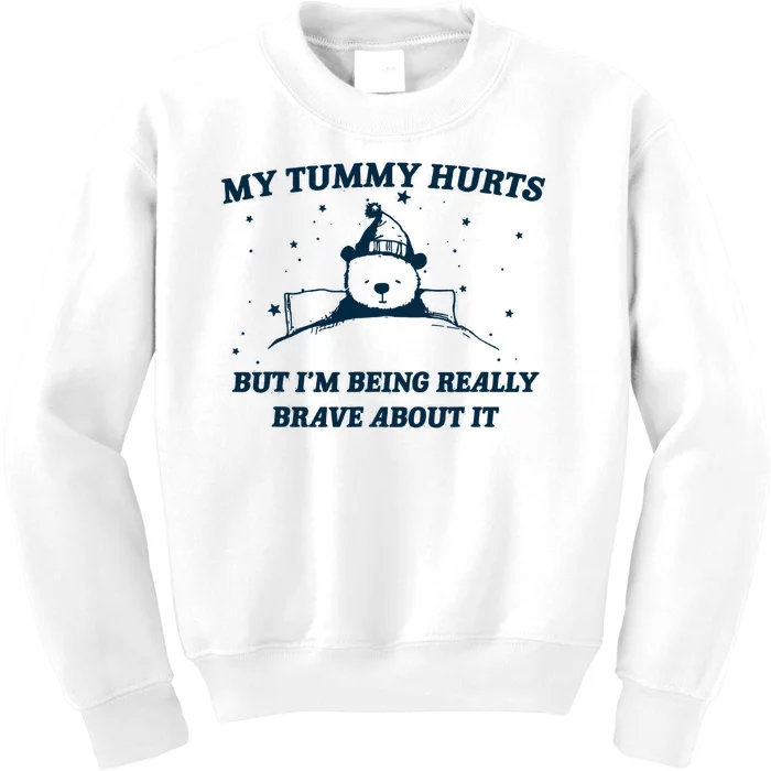 My Tummy Hurts Funny Bear Retro Cartoon Meme Kids Sweatshirt