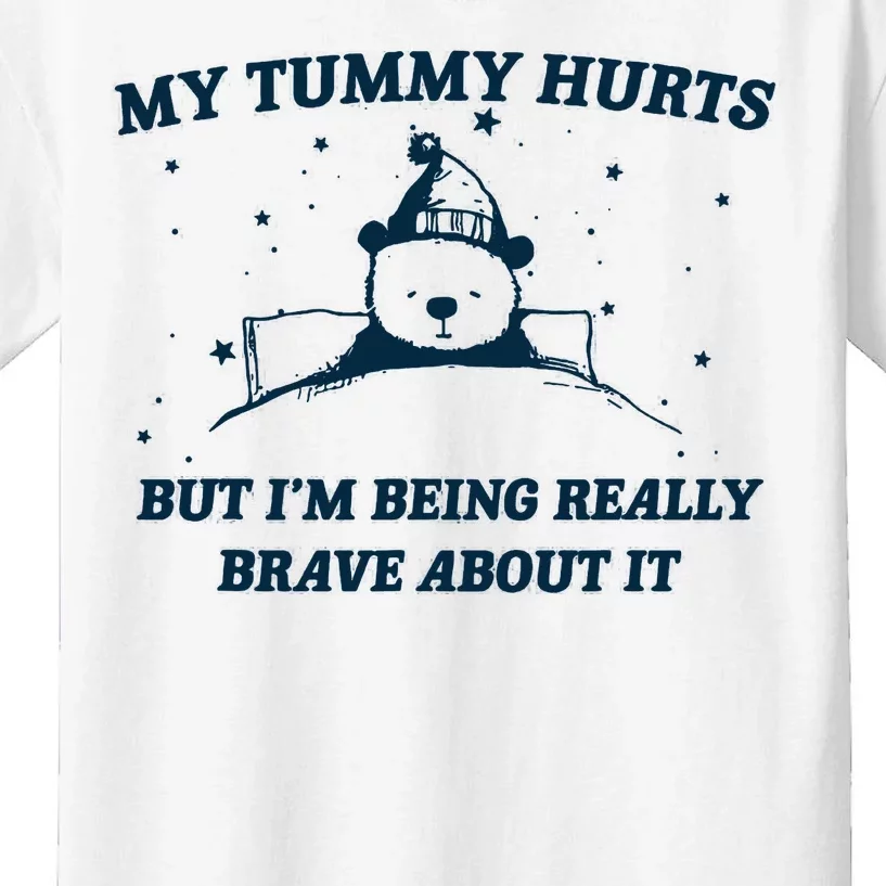 My Tummy Hurts Funny Bear Retro Cartoon Meme Kids T-Shirt