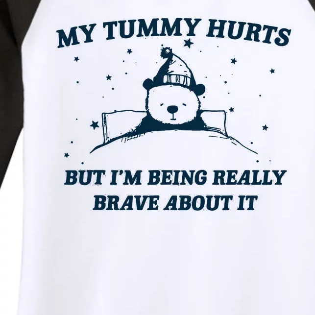 My Tummy Hurts Funny Bear Retro Cartoon Meme Women's Tri-Blend 3/4-Sleeve Raglan Shirt