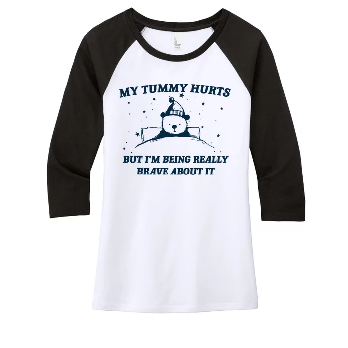 My Tummy Hurts Funny Bear Retro Cartoon Meme Women's Tri-Blend 3/4-Sleeve Raglan Shirt