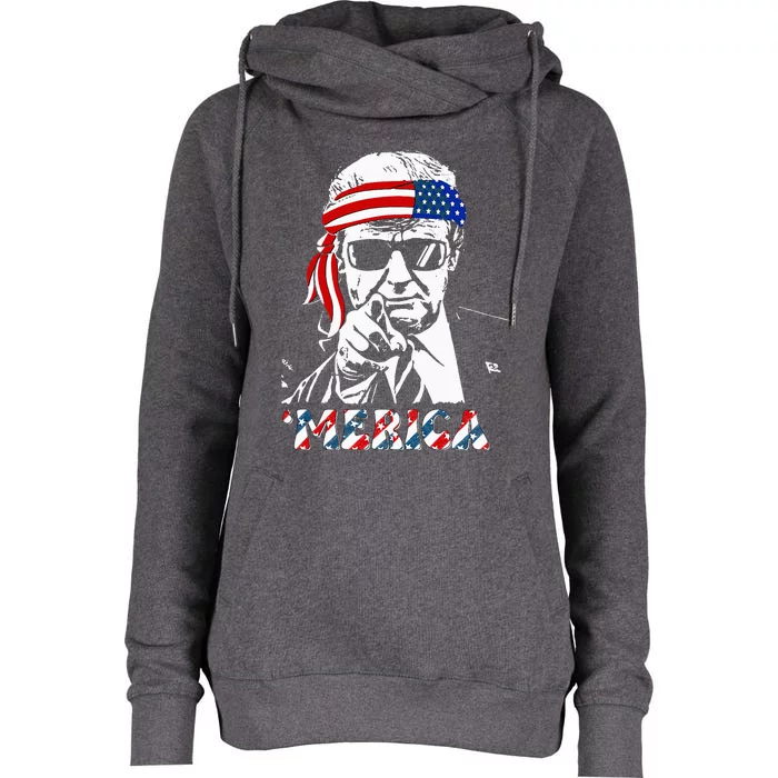 Merica Trump Happy 4th Of July Trump Womens Funnel Neck Pullover Hood