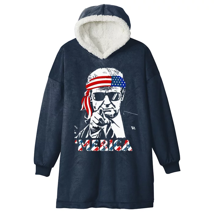 Merica Trump Happy 4th Of July Trump Hooded Wearable Blanket