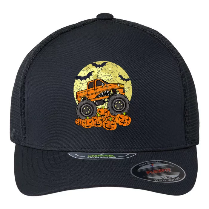 Monster Truck Halloween Jack O Lantern Moon Pumpkin Flexfit Unipanel Trucker Cap