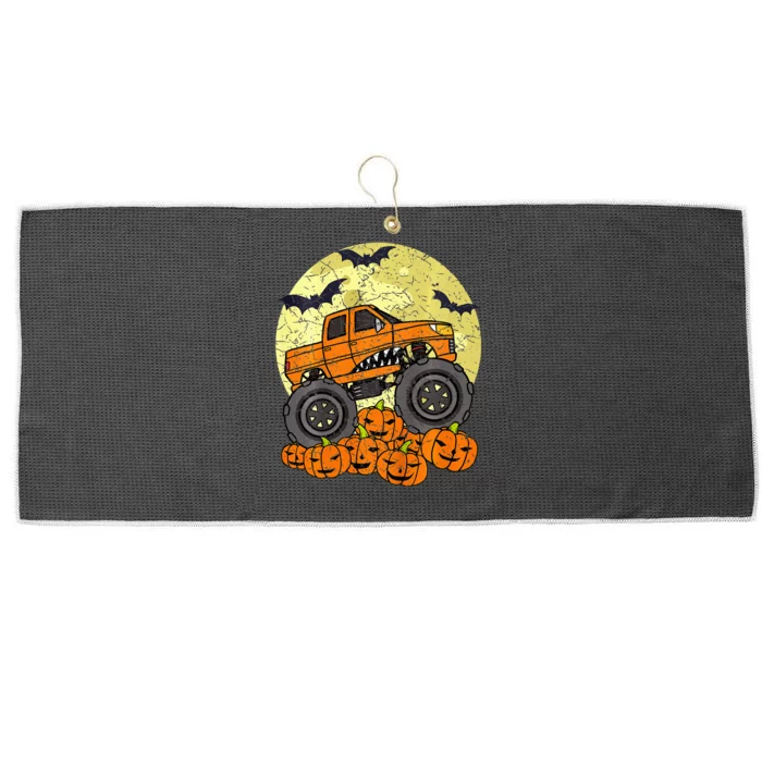 Monster Truck Halloween Jack O Lantern Moon Pumpkin Large Microfiber Waffle Golf Towel